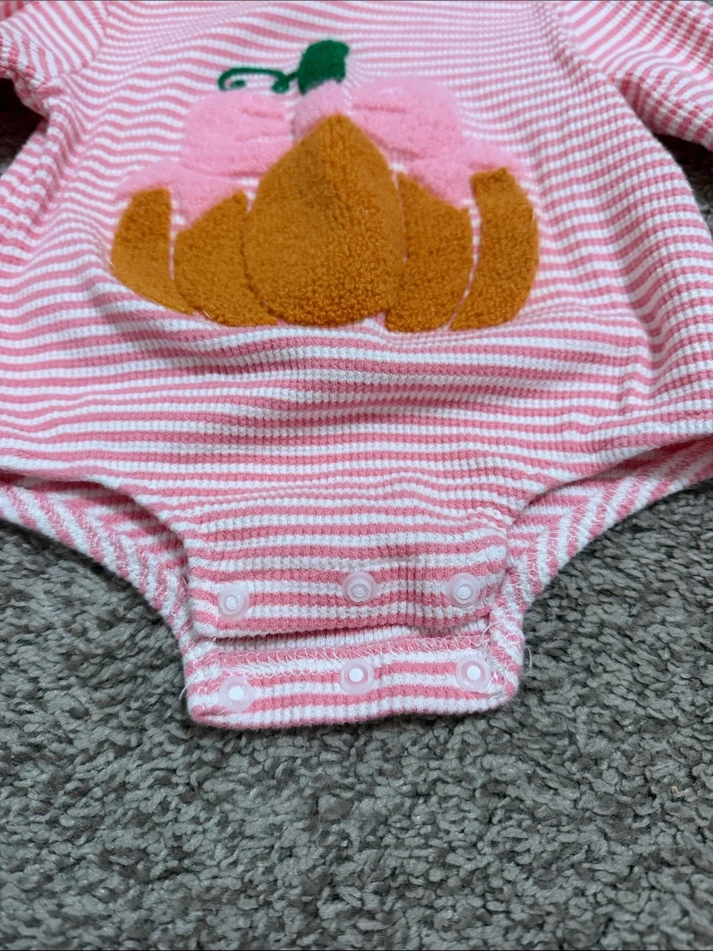 Baby Girl Long Sleeve Pink and White Striped Pumpkin Bow Bubble 3-6 Months